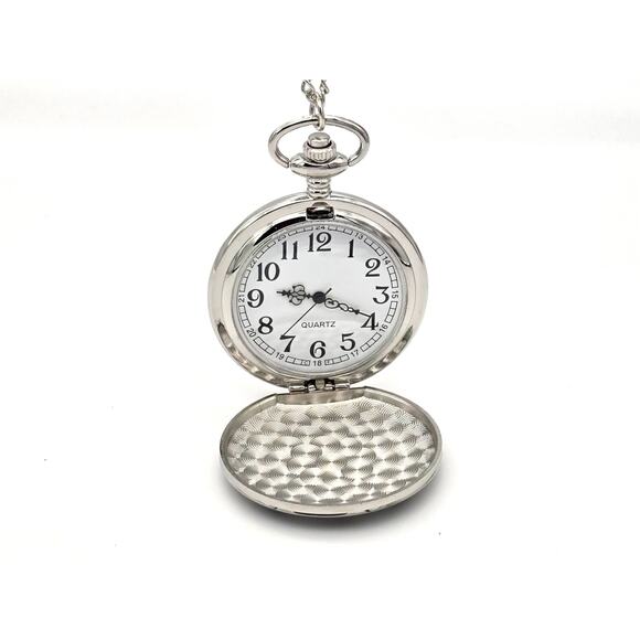 Celtic Knot Pocket Watch - Elegant Black Enamel Face with Silver Design Gift - Picture 7 of 9